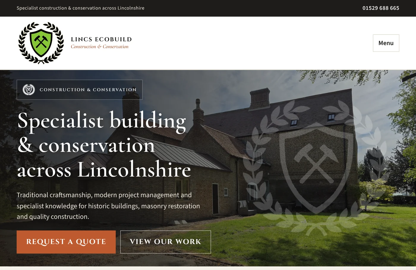 The Lincs EcoBuild website with a request-a-quote button